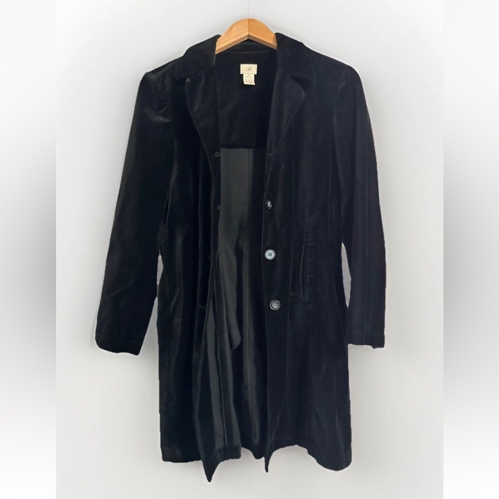 J Jill Women Jacket 4P Black Velvet Button Front Coat 90s Overcoat